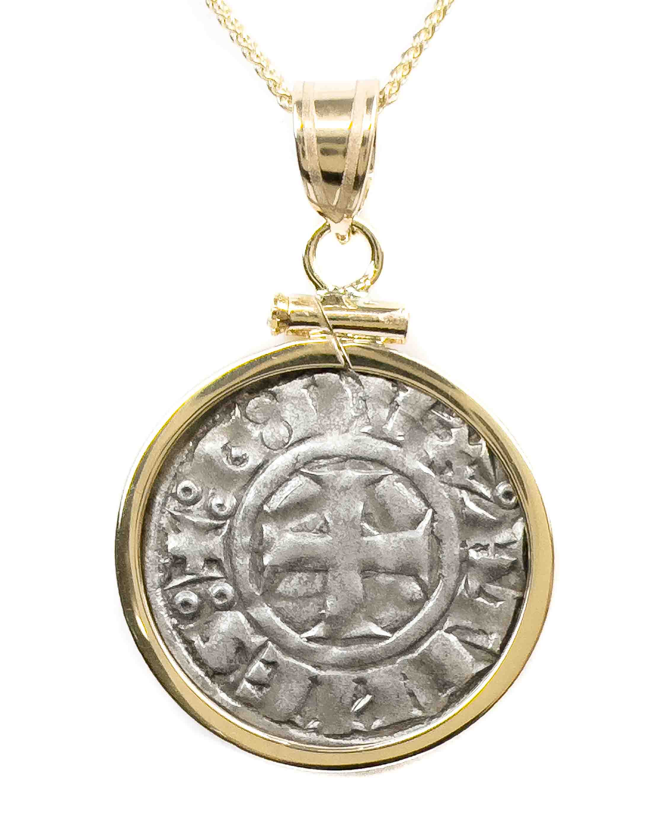 14k Gold Genuine Ancient Crusades Coin Necklace (1287-1308 A.D.)