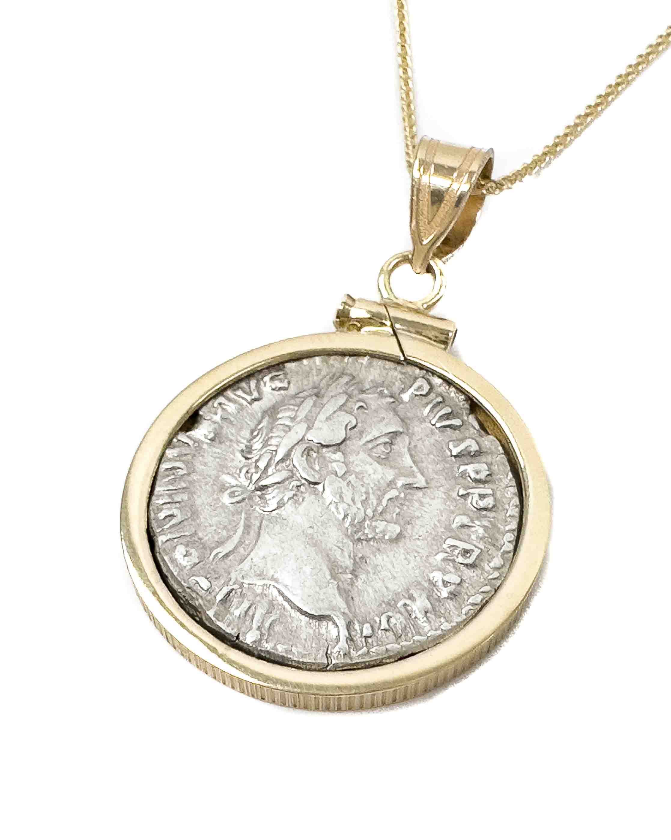 14k Gold Genuine Ancient Roman Coin Necklace (Antoninus Pius; 152-153 A.D.)