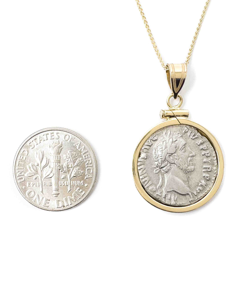 14k Gold Genuine Ancient Roman Coin Necklace (Antoninus Pius; 152-153 A.D.)