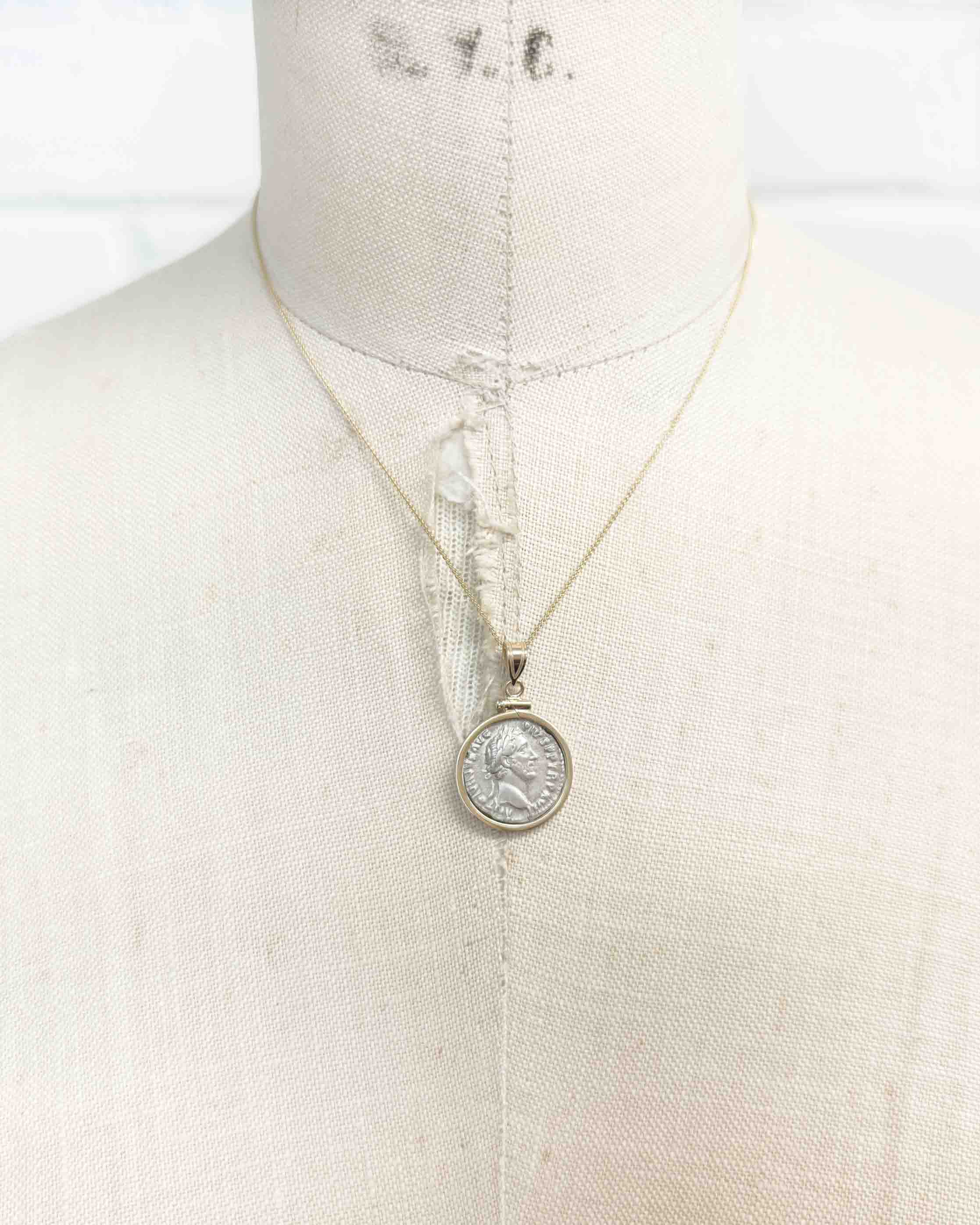 14k Gold Genuine Ancient Roman Coin Necklace (Antoninus Pius; 152-153 A.D.)