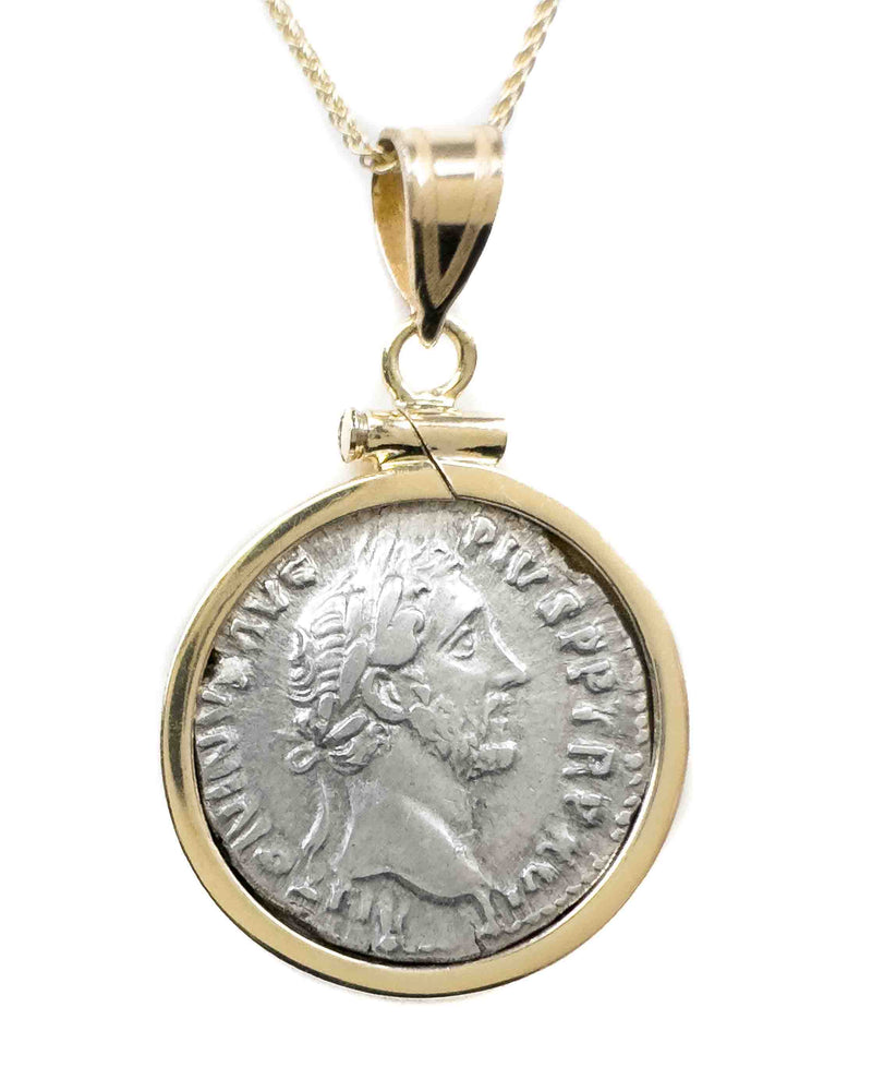 14k Gold Genuine Ancient Roman Coin Necklace (Antoninus Pius; 152-153 A.D.)