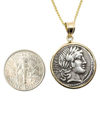 14k Gold Genuine Ancient Roman Coin Necklace (Apollo; 90 B.C.)