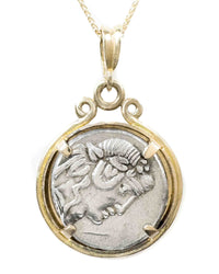 14k Gold Genuine Ancient Roman Coin Necklace (Bacchus/Pegasus; 90 B.C.)