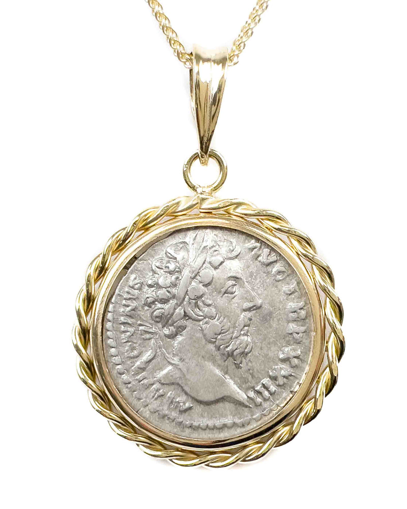 14k Gold Genuine Ancient Roman Coin Necklace (Marcus Aurelius; 168-169 A.D.)