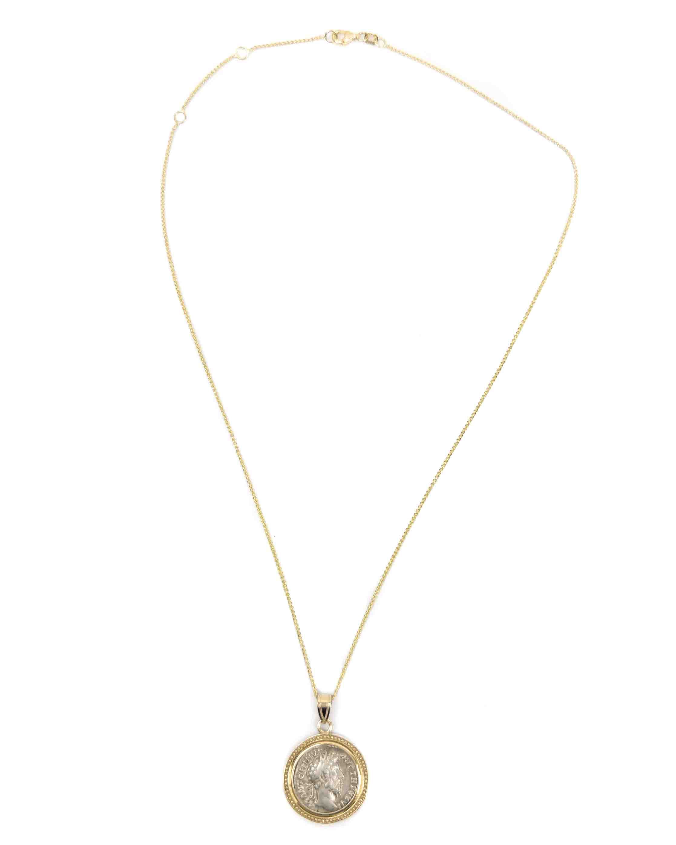 14k Gold Genuine Ancient Roman Coin Necklace (Marcus Aurelius; 171-172 A.D.)