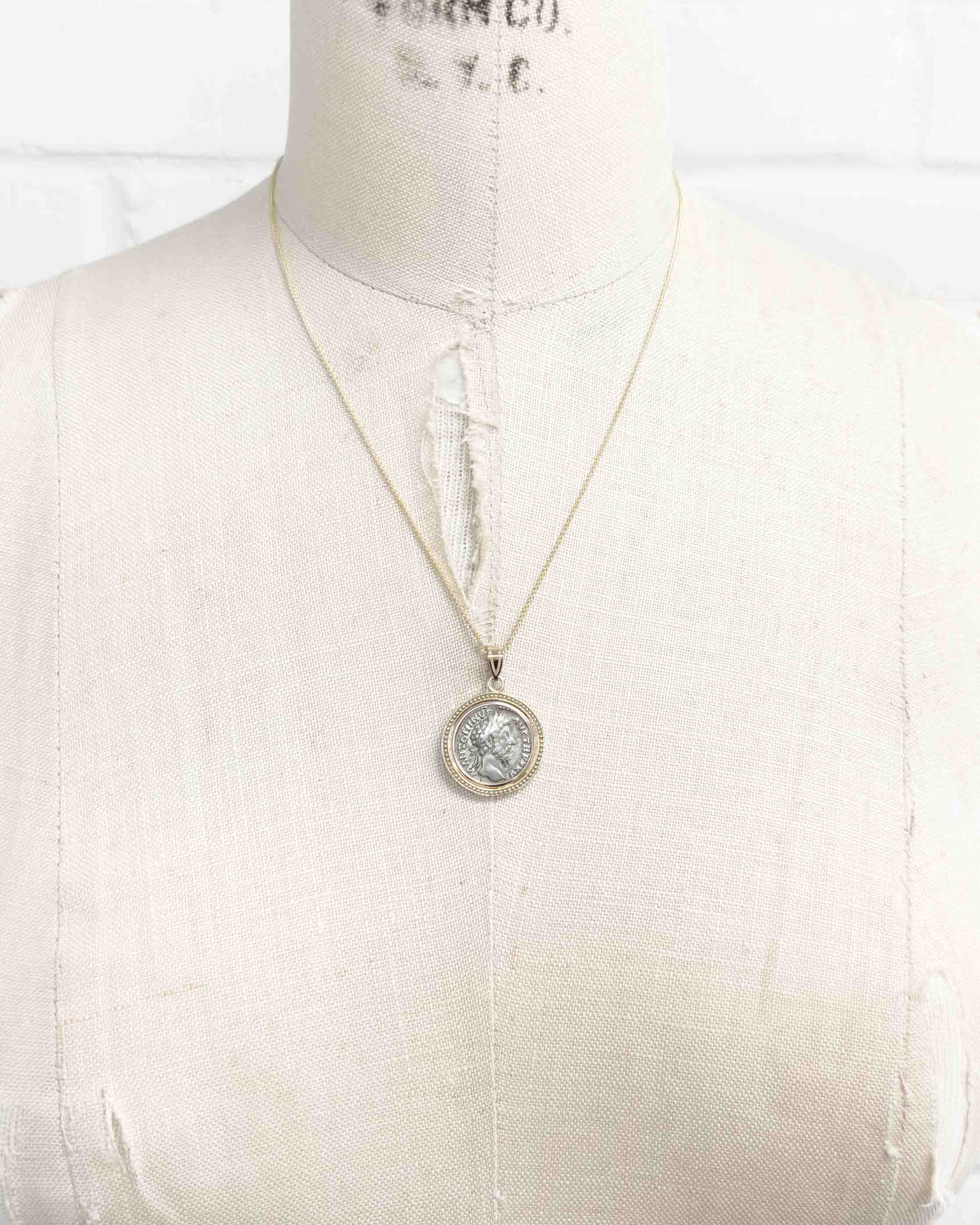 14k Gold Genuine Ancient Roman Coin Necklace (Marcus Aurelius; 171-172 A.D.)