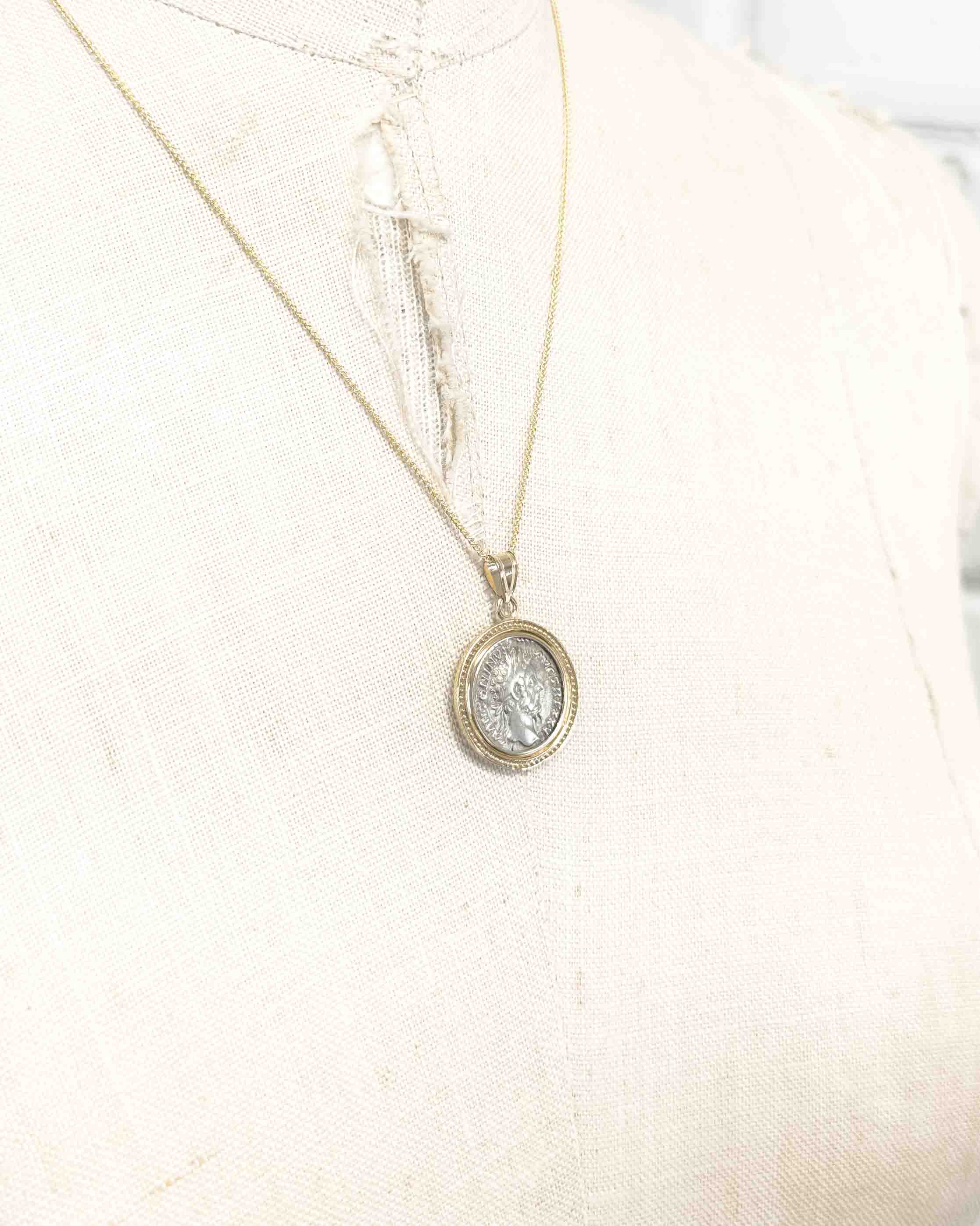 14k Gold Genuine Ancient Roman Coin Necklace (Marcus Aurelius; 171-172 A.D.)