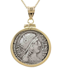 14k Genuine Ancient Roman Coin Necklace (Virtus; 65 B.C.)