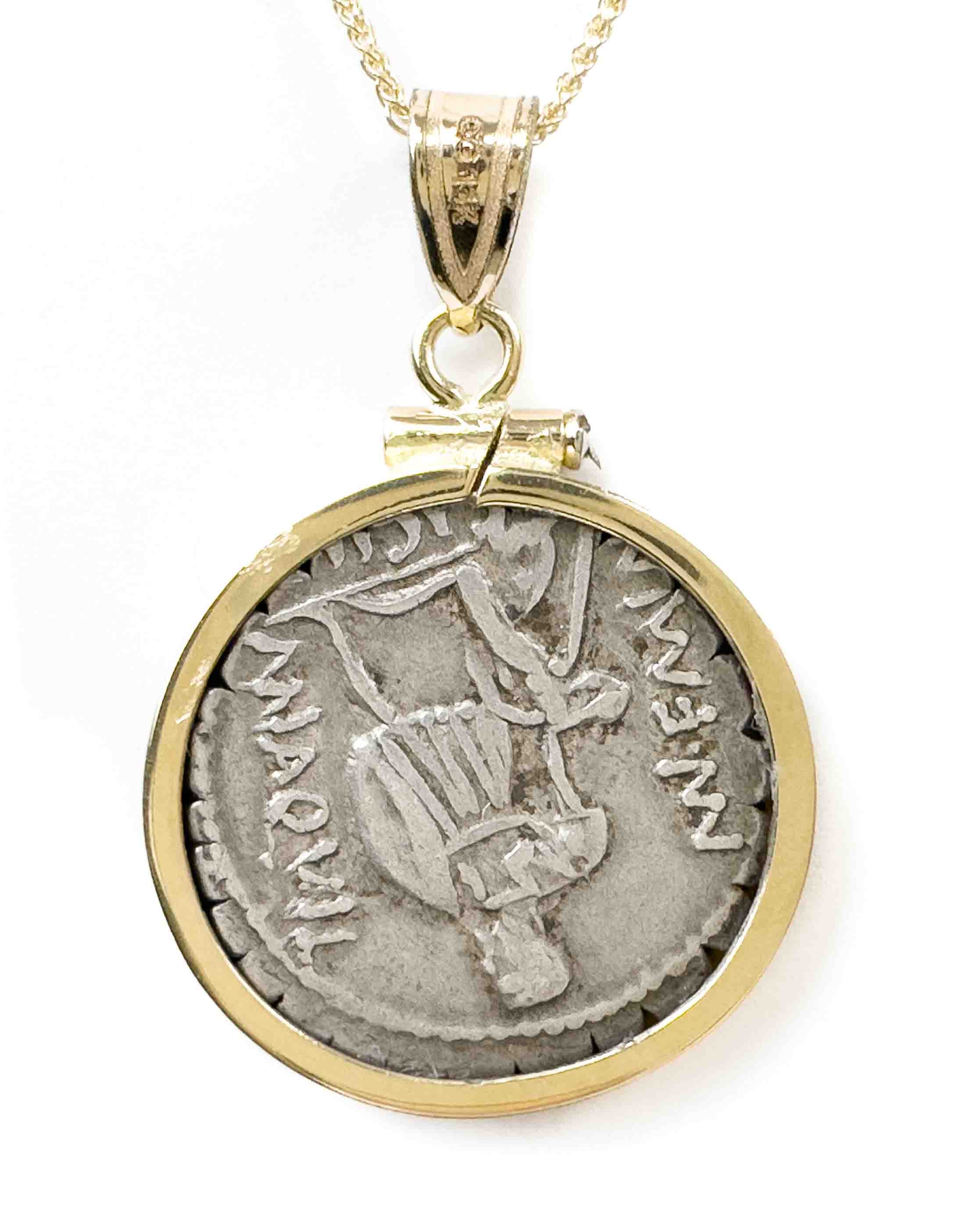 14k Genuine Ancient Roman Coin Necklace (Virtus; 65 B.C.)