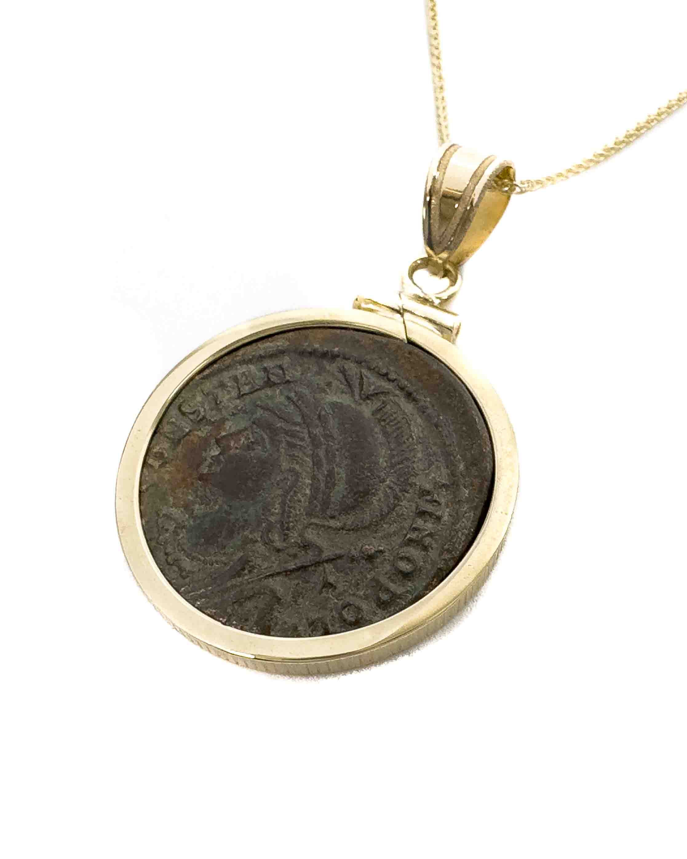 14k Gold Genuine Ancient Roman Coin Necklace (Constantine the Great; 330-333 A.D.)