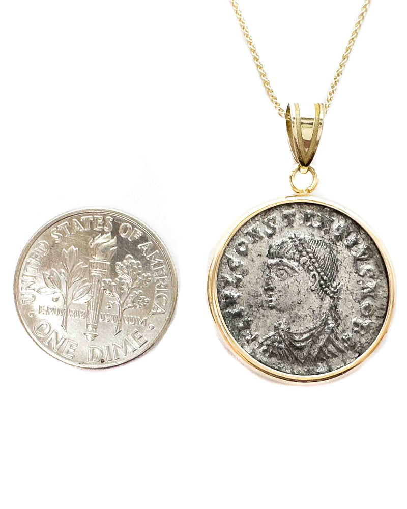 14k Gold Genuine Ancient Roman Coin Necklace (Constantius II; 324-337 A.D.)