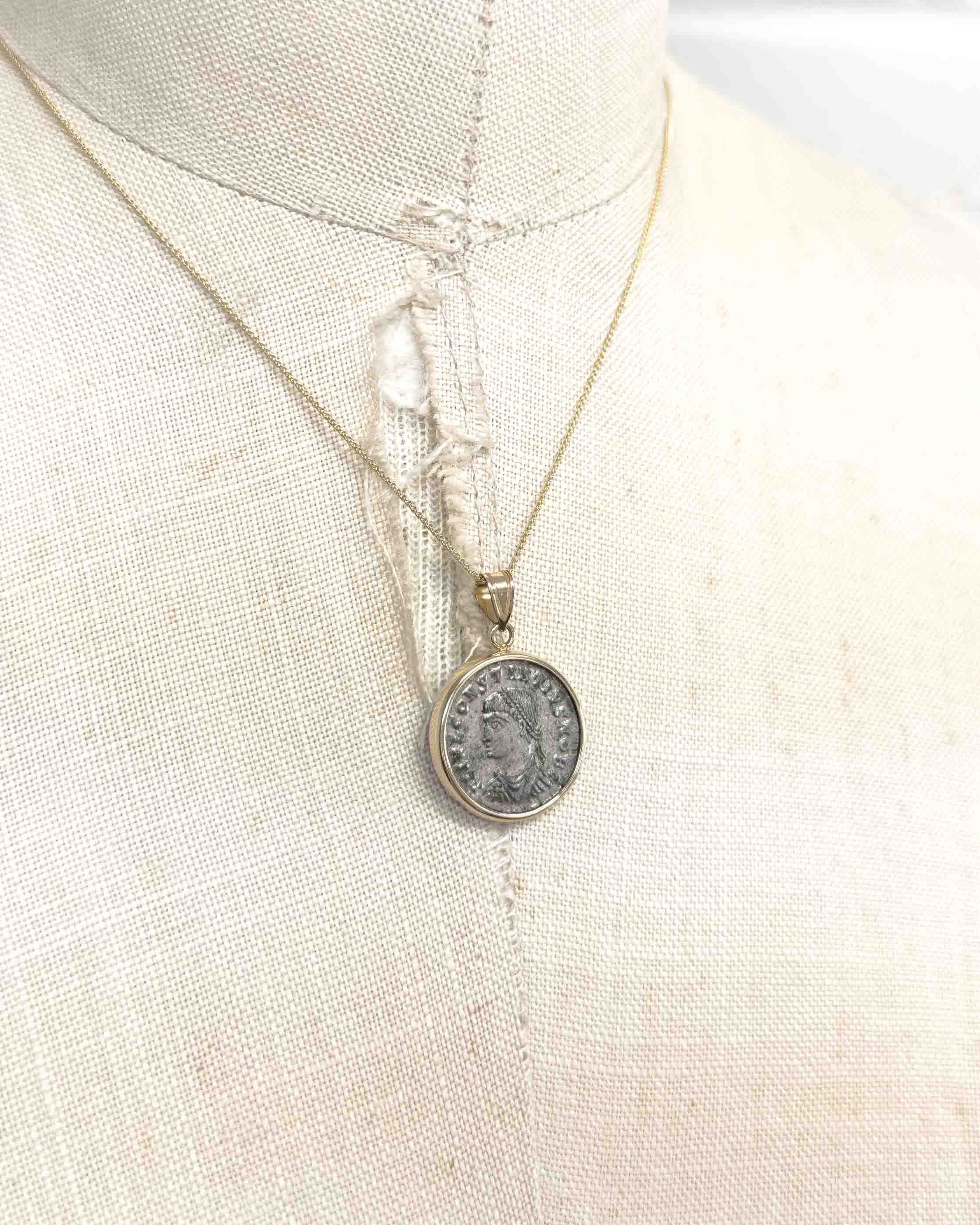 14k Gold Genuine Ancient Roman Coin Necklace (Constantius II; 324-337 A.D.)