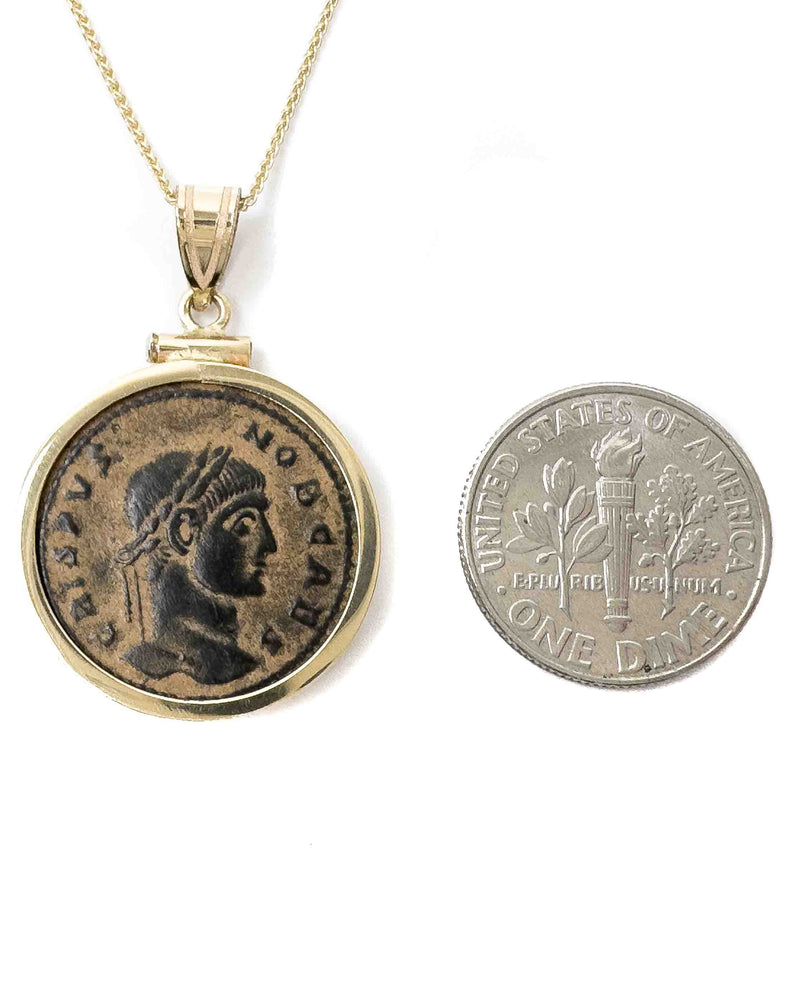 14k Gold Genuine Ancient Roman Coin Necklace (Crispus; 317-326 A.D.)
