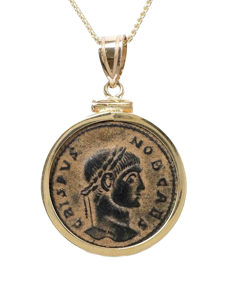 14k Gold Genuine Ancient Roman Coin Necklace (Crispus; 317-326 A.D.)