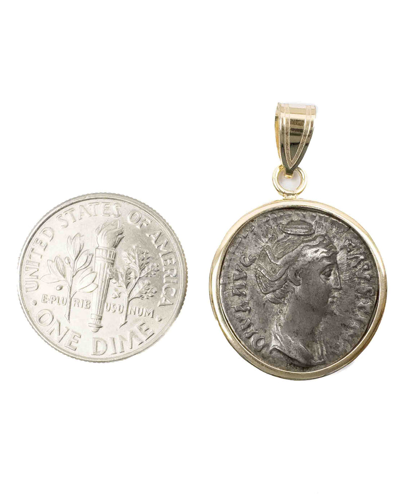 10k Gold Genuine Ancient Roman Coin Pendant (Diva Faustina; 141 A.D.)