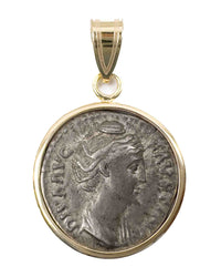 10k Gold Genuine Ancient Roman Coin Pendant (Diva Faustina; 141 A.D.)
