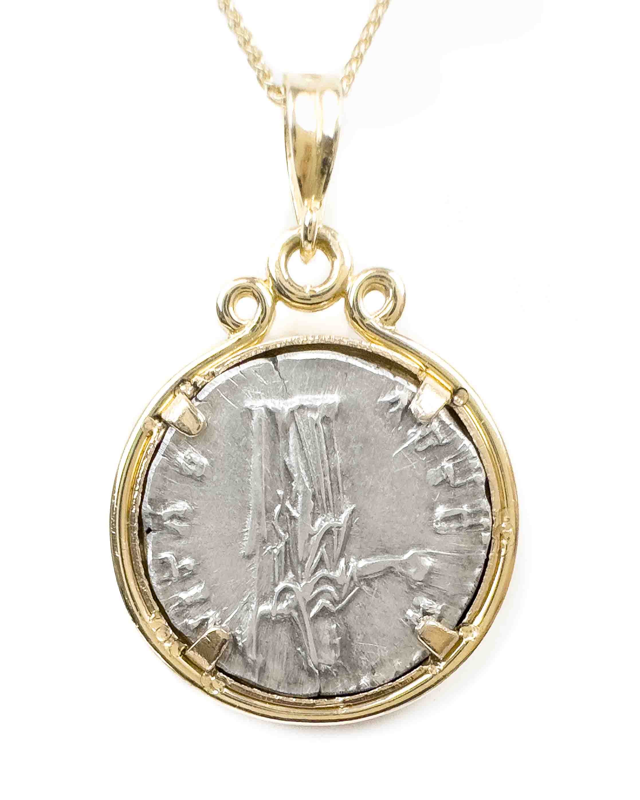 14k Genuine Ancient Roman Coin Necklace (Diva Faustina; 141 A.D.)