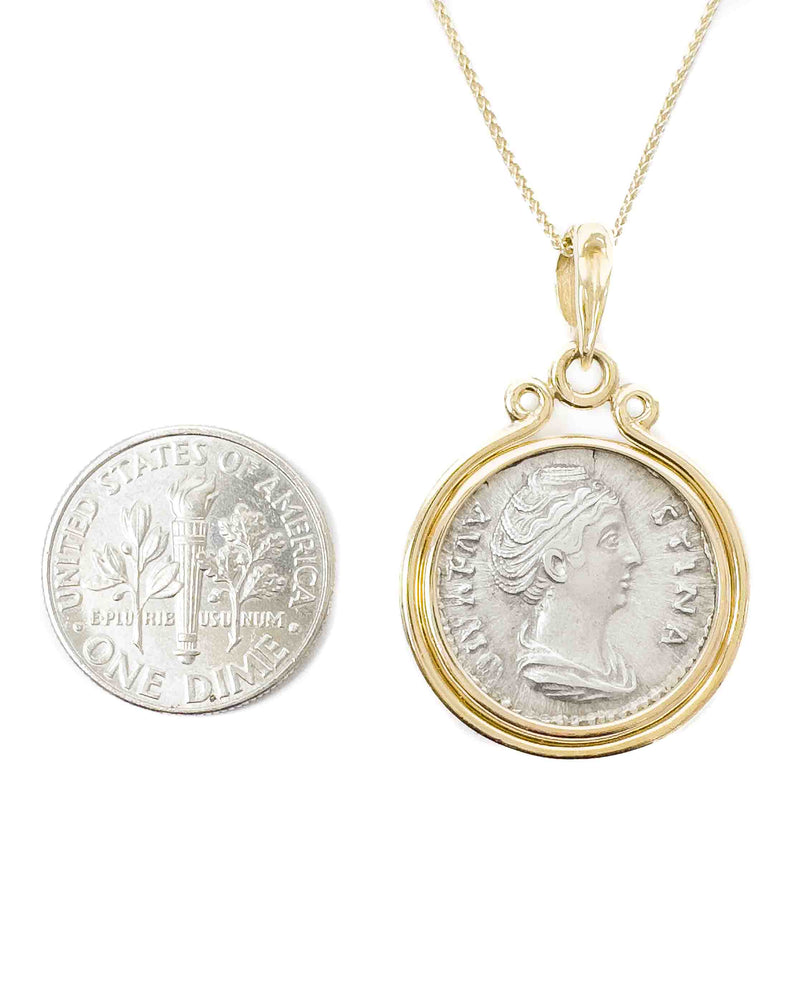 14k Genuine Ancient Roman Coin Necklace (Diva Faustina; 141 A.D.)