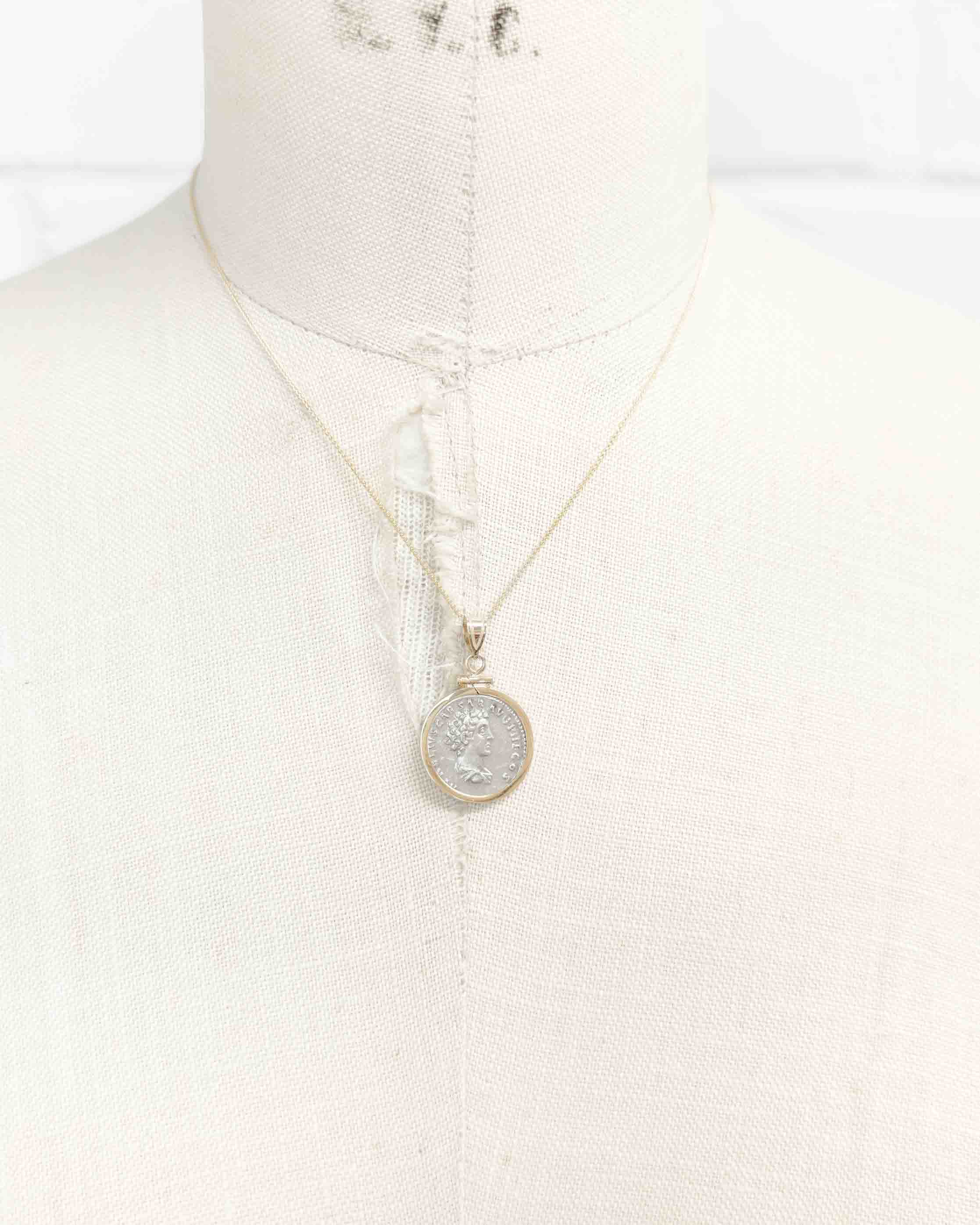 14k Gold Genuine Ancient Roman Coin Necklace (Aurelius/Pius; 138-161 A.D.)
