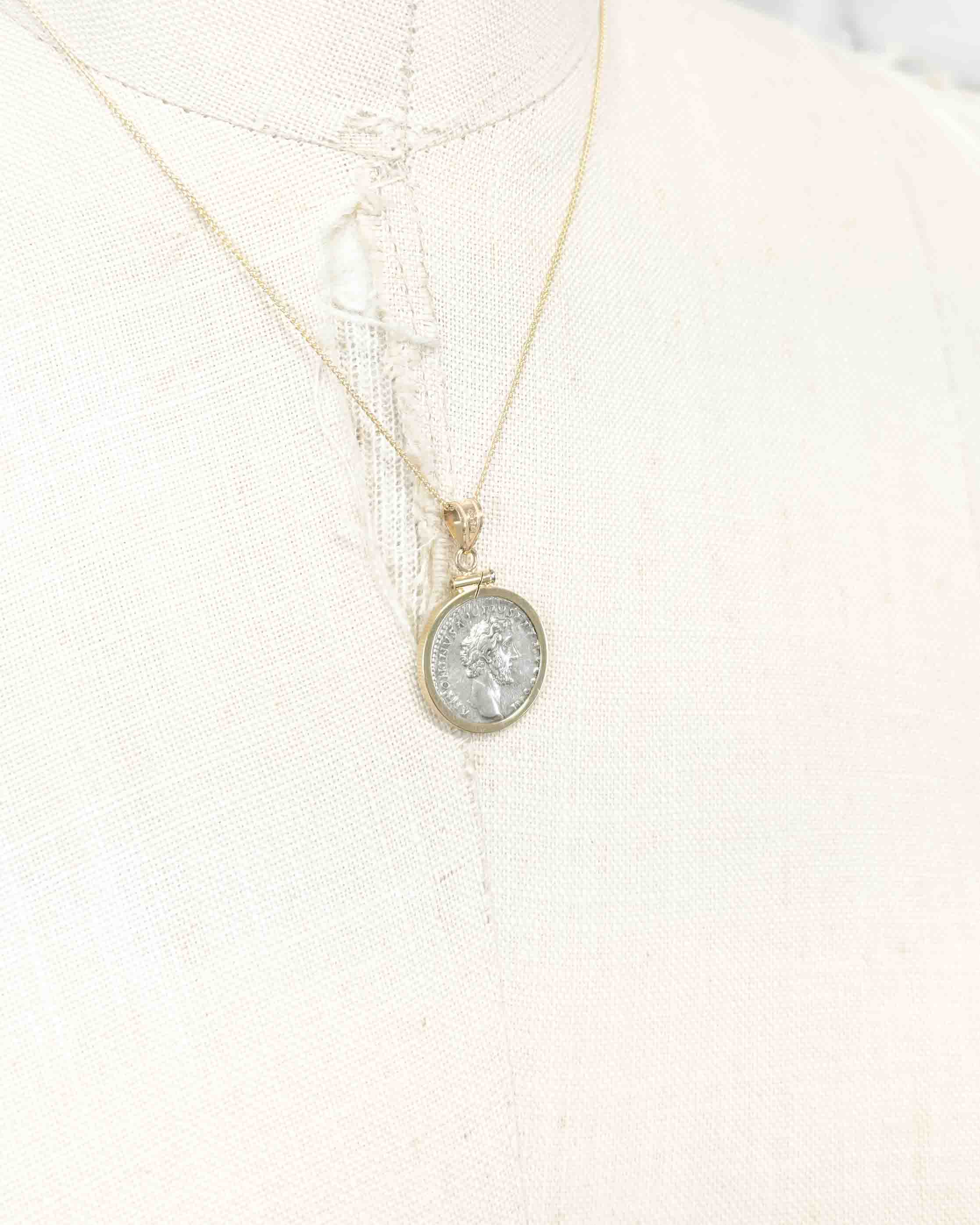 14k Gold Genuine Ancient Roman Coin Necklace (Aurelius/Pius; 138-161 A.D.)