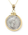 Ancient Roman Marcus Aurelius & Antoninus Pius Denarius Coin Set in a 14k Gold Bezel Setting on a 14k Gold Adjustable Wheat Chain