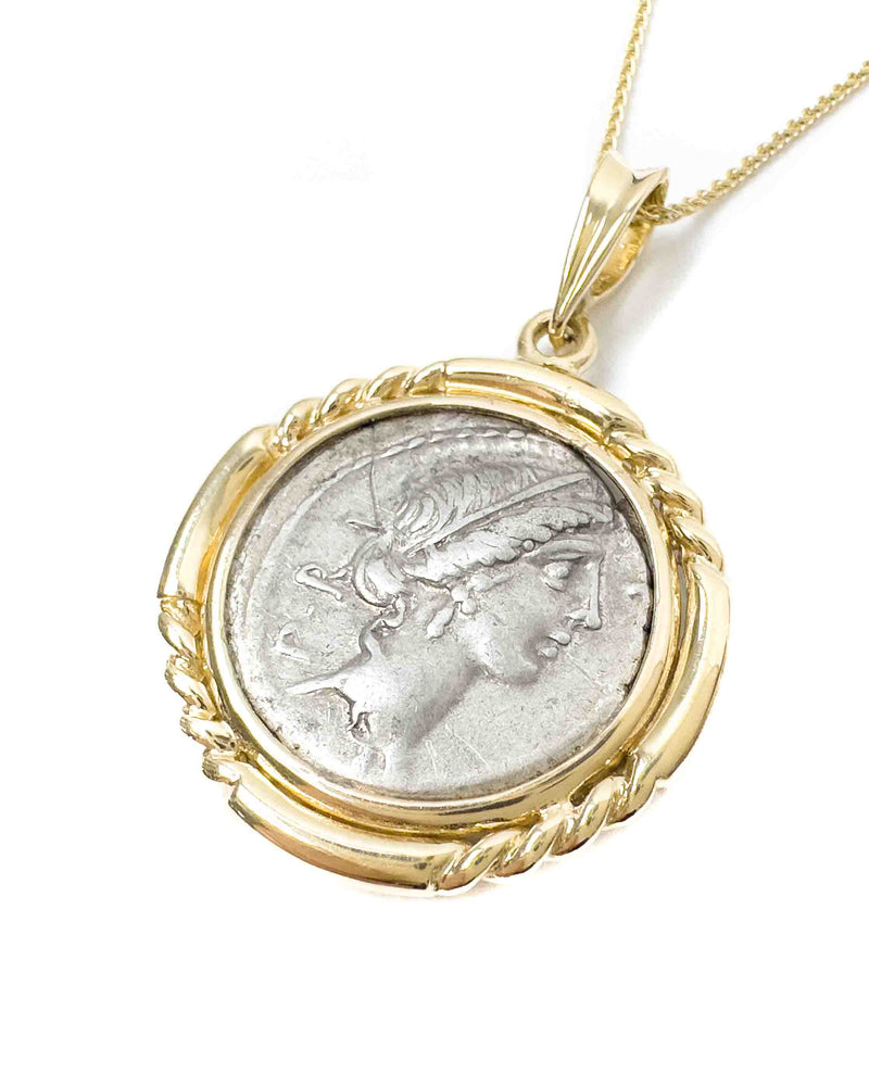 14k Gold Genuine Ancient Roman Coin Necklace (Fortuna; 49 B.C.)