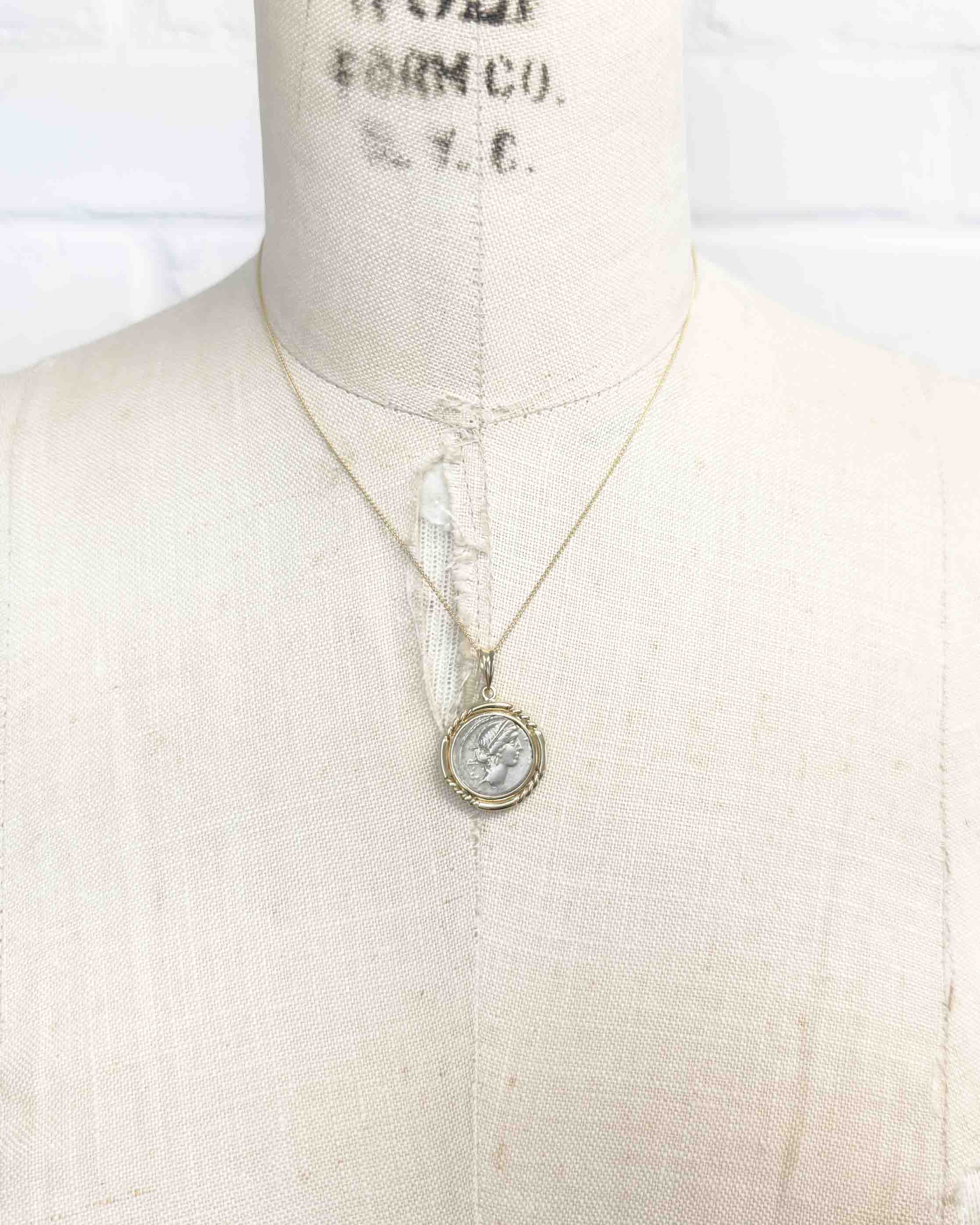 14k Gold Genuine Ancient Roman Coin Necklace (Fortuna; 49 B.C.)