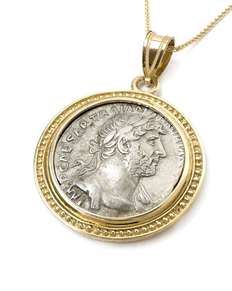 14k Genuine Ancient Roman Coin Necklace (Hadrian; 119-122 A.D.)
