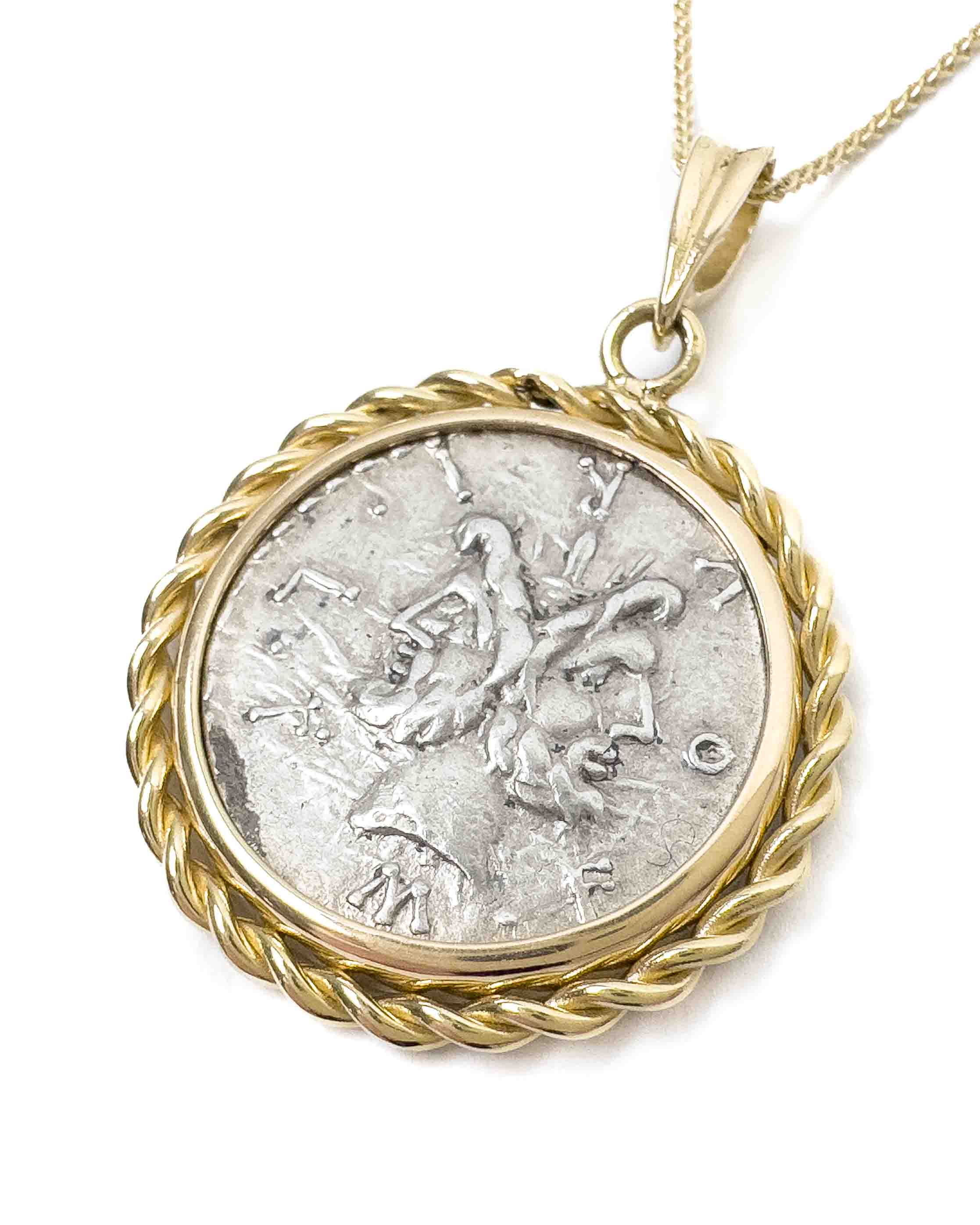 14k Genuine Ancient Roman Coin Necklace (Janus; 119 B.C.)