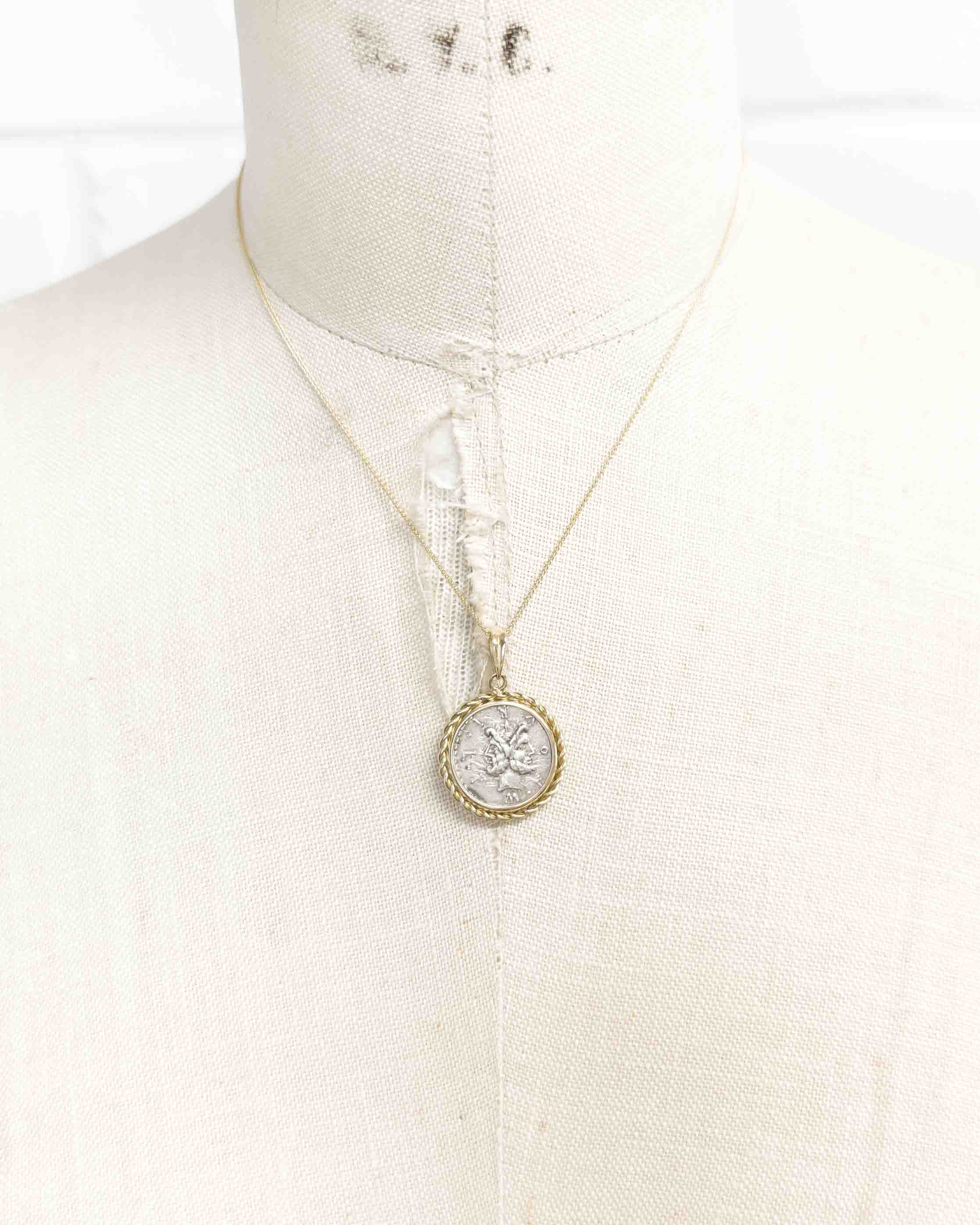 14k Genuine Ancient Roman Coin Necklace (Janus; 119 B.C.)