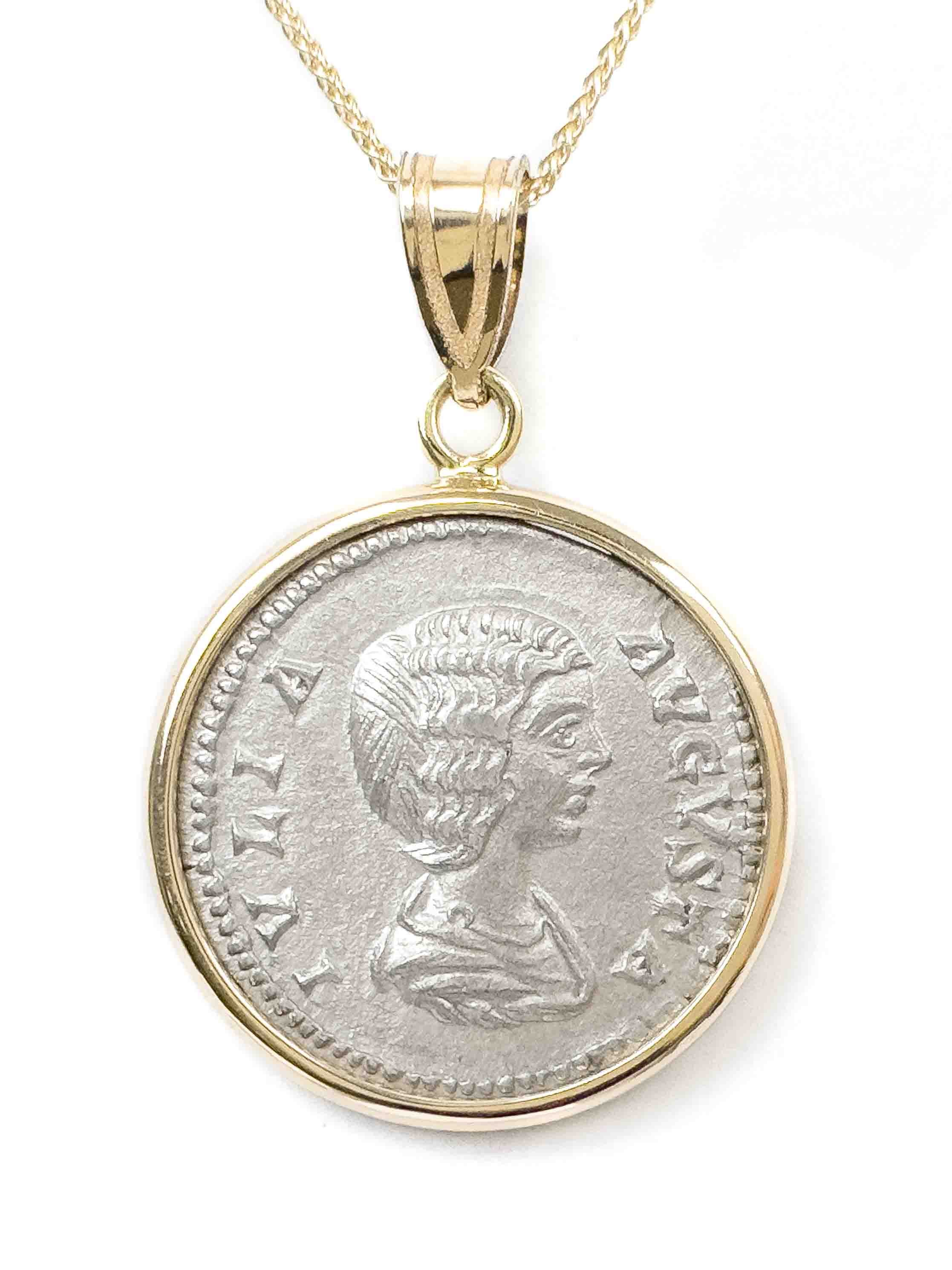 14k Gold Genuine Ancient Roman Coin Necklace (Julia Domna; 196-211 A.D.)