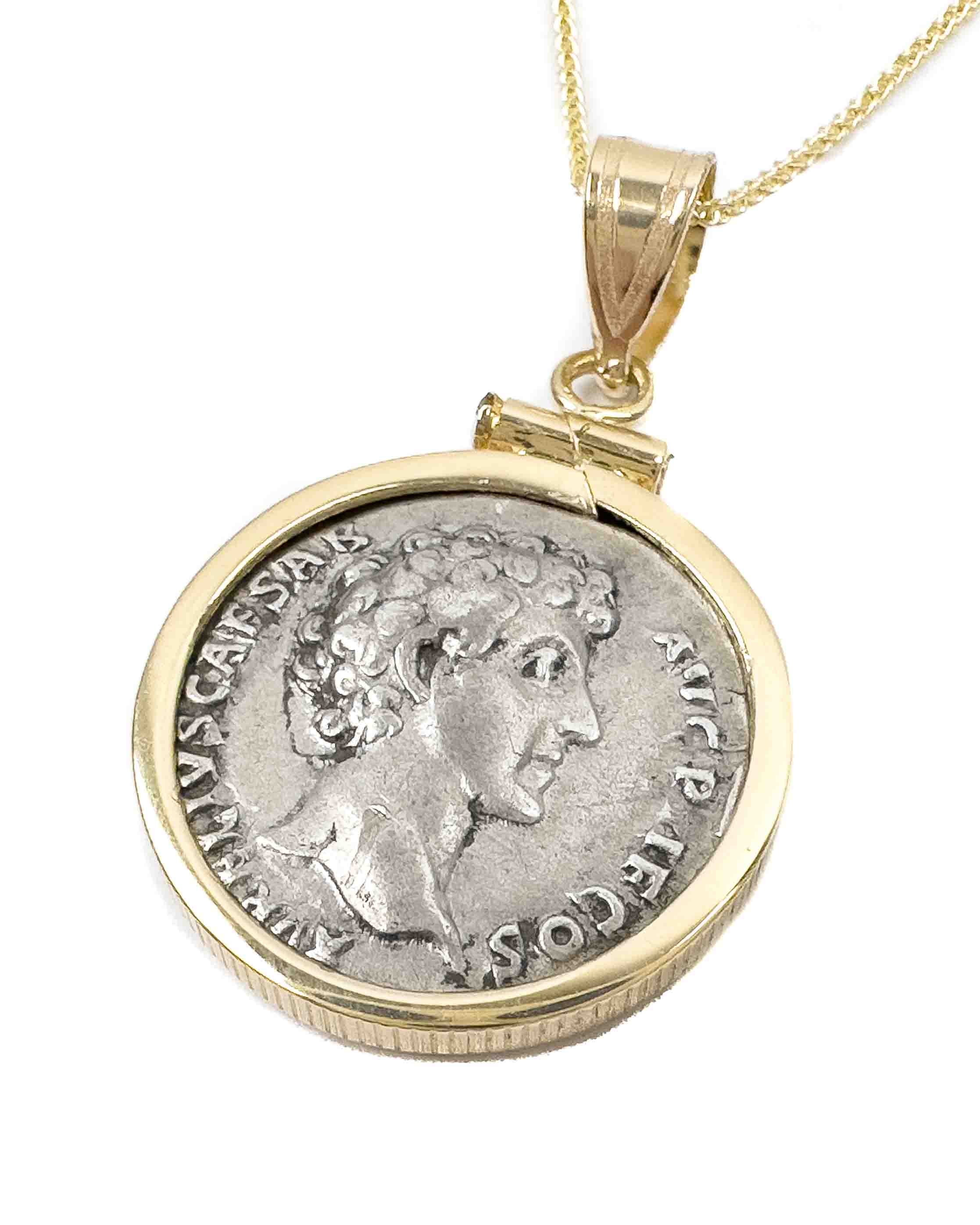 14k Gold Genuine Ancient Roman Coin Necklace (Marcus Aurelius/Pius; 138-161 A.D.)
