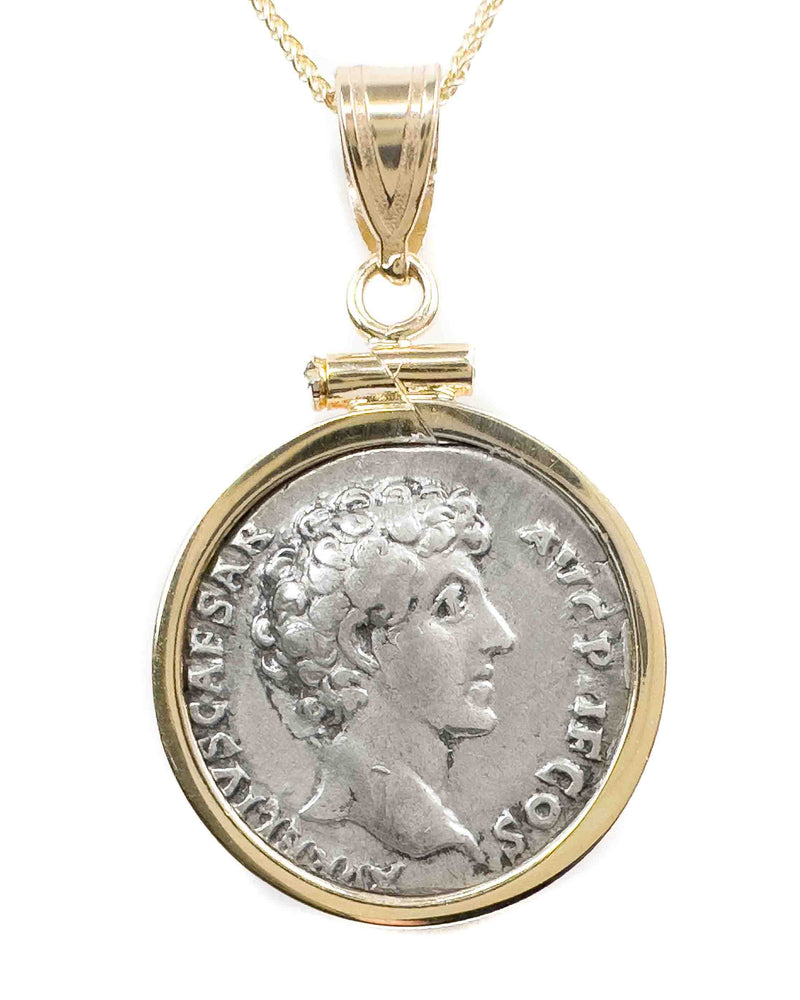 14k Gold Genuine Ancient Roman Coin Necklace (Marcus Aurelius/Pius; 138-161 A.D.)