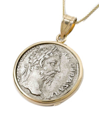14k Gold Genuine Ancient Roman Coin Necklace (Marcus Aurelius; 175-176 A.D.)