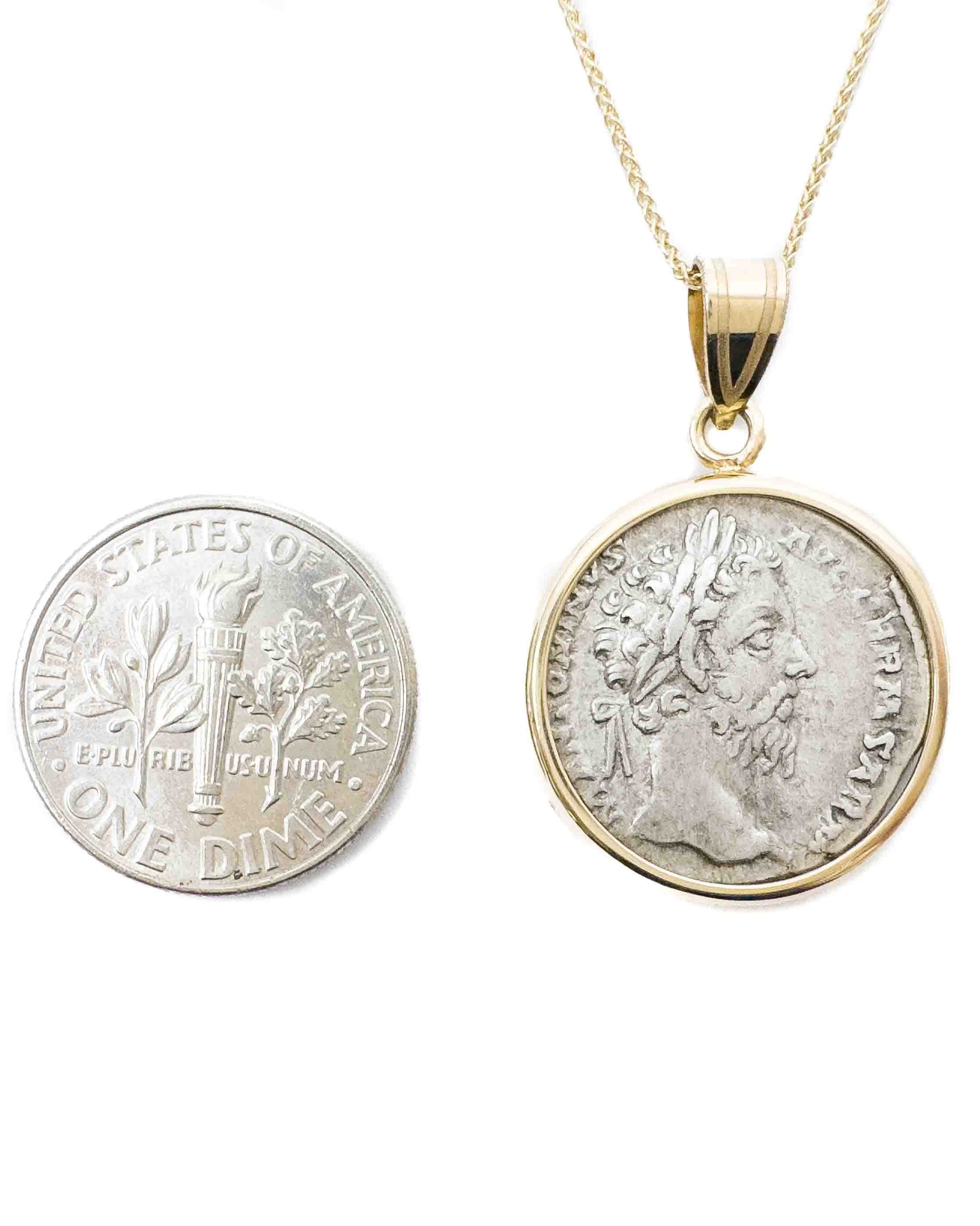 14k Gold Genuine Ancient Roman Coin Necklace (Marcus Aurelius; 175-176 A.D.)