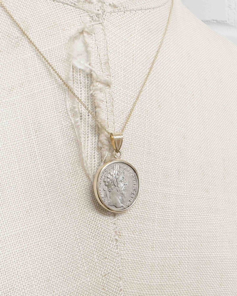 14k Gold Genuine Ancient Roman Coin Necklace (Marcus Aurelius; 175-176 A.D.)