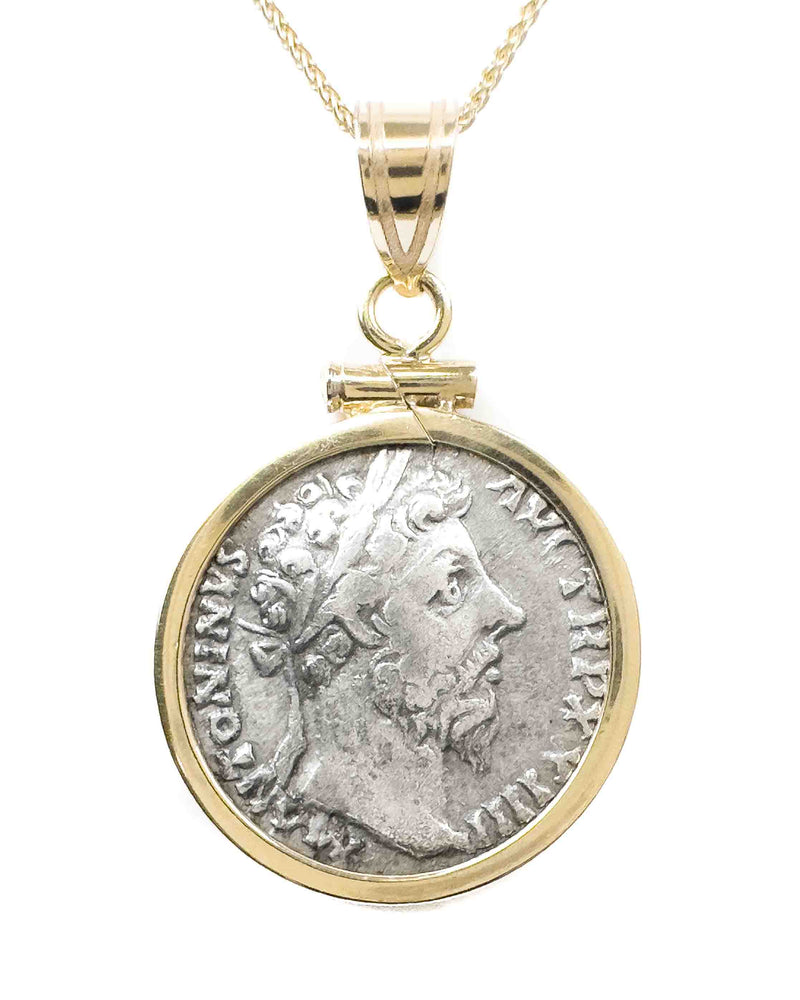 14K Gold Genuine Ancient Roman Coin Necklace (Marcus Aurelius; 161-180 A.D.)