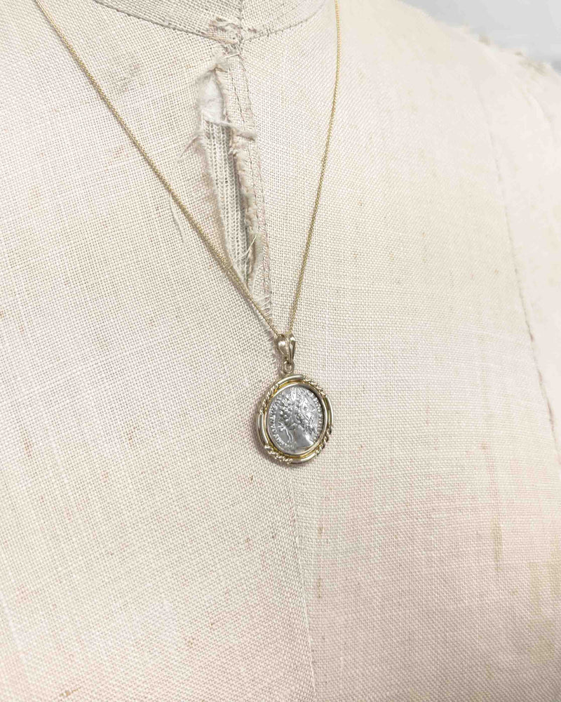 14k Gold Genuine Ancient Roman Coin Necklace (Marcus Aurelius; 161-180 A.D.)