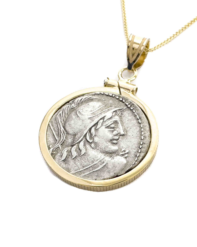 14k Gold Genuine Ancient Roman Coin Necklace (Mars; 88 B.C.)