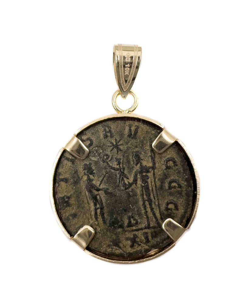 10k Gold Genuine Ancient Roman Coin Pendant (Carus; 282-283 A.D.)
