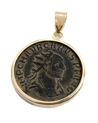 10k Gold Genuine Ancient Roman Coin Pendant (Carus; 282-283 A.D.)
