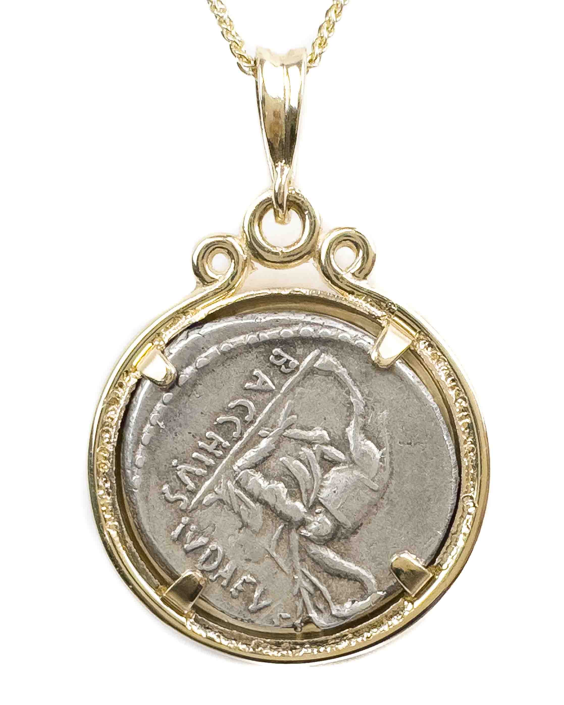 14k Gold Genuine Ancient Roman Republic Coin Necklace (Cybele; 55 B.C.)