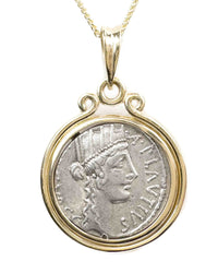 14k Gold Genuine Ancient Roman Republic Coin Necklace (Cybele; 55 B.C.)