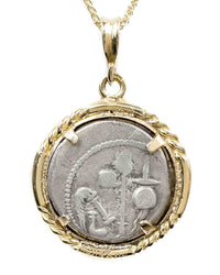 14k Gold Genuine Ancient Roman Republic Coin Necklace (Julius Caesar; 49-48 B.C.)