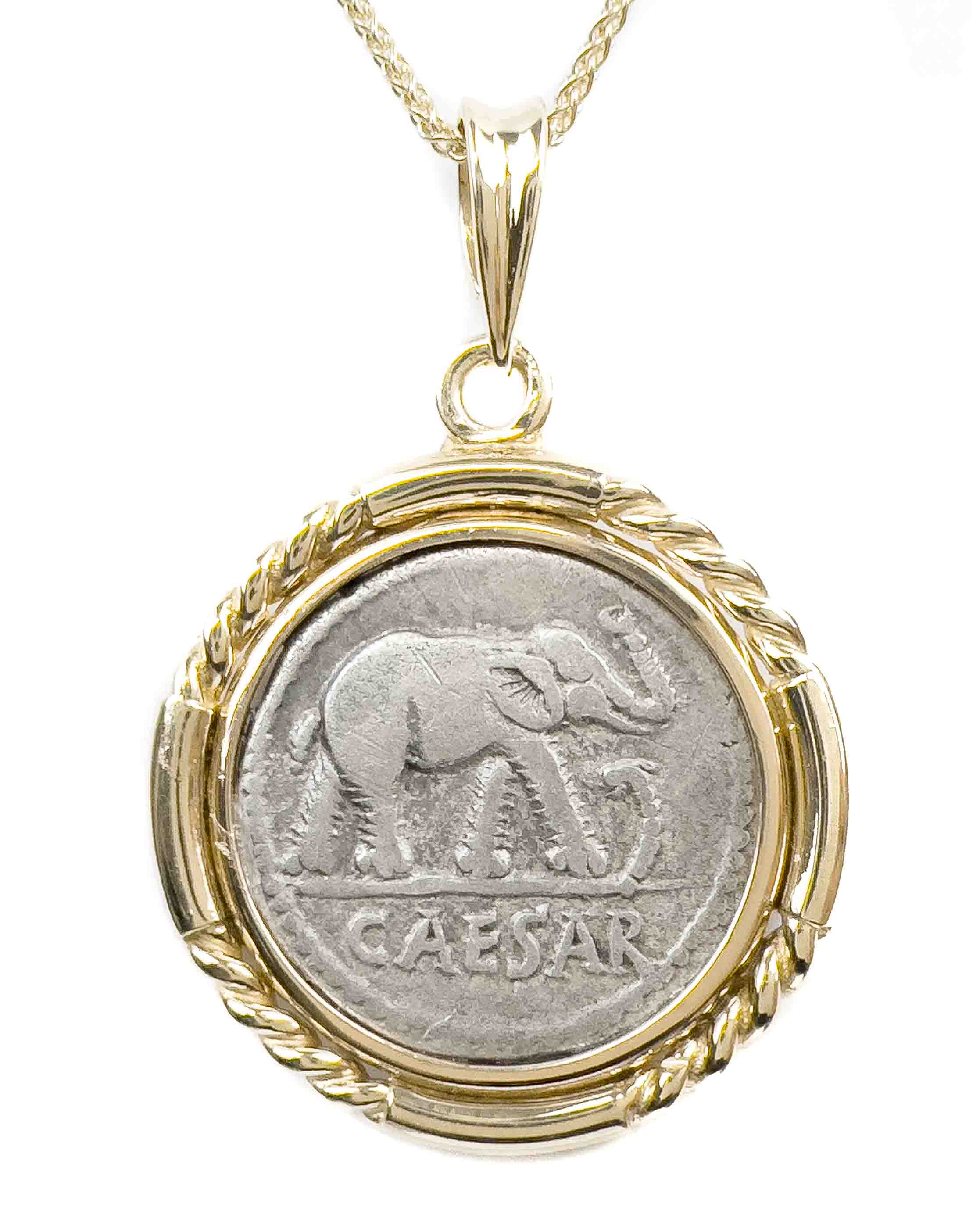 14k Gold Genuine Ancient Roman Republic Coin Necklace Julius