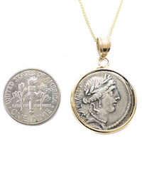 14k Gold Genuine Ancient Roman Coin Necklace (Salus; 49 B.C.)