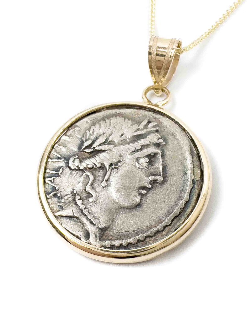 14k Gold Genuine Ancient Roman Coin Necklace (Salus; 49 B.C.)
