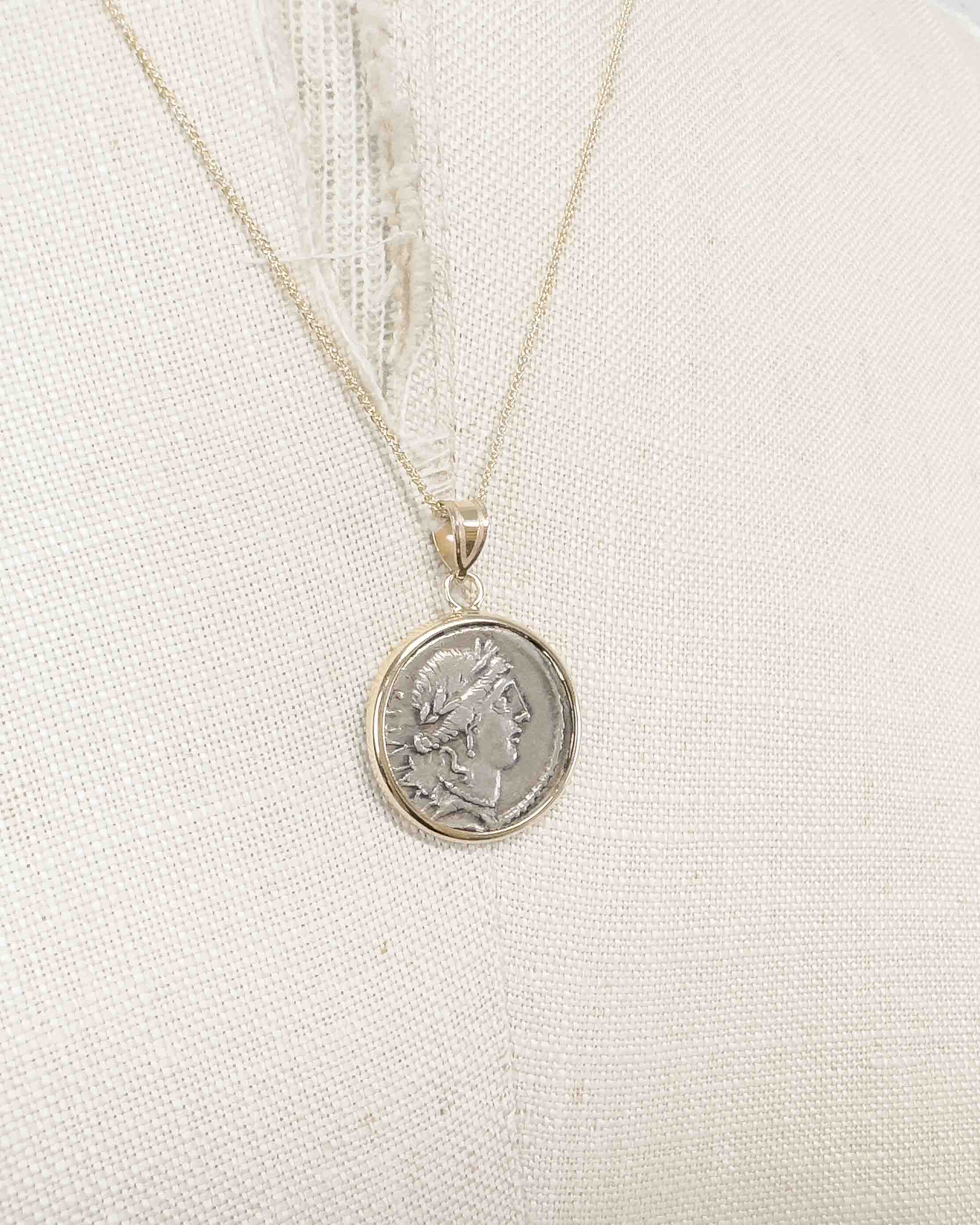 14k Gold Genuine Ancient Roman Coin Necklace (Salus; 49 B.C.)