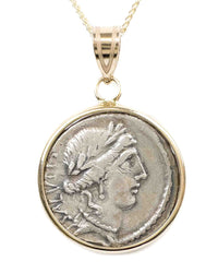 14k Gold Genuine Ancient Roman Coin Necklace (Salus; 49 B.C.)