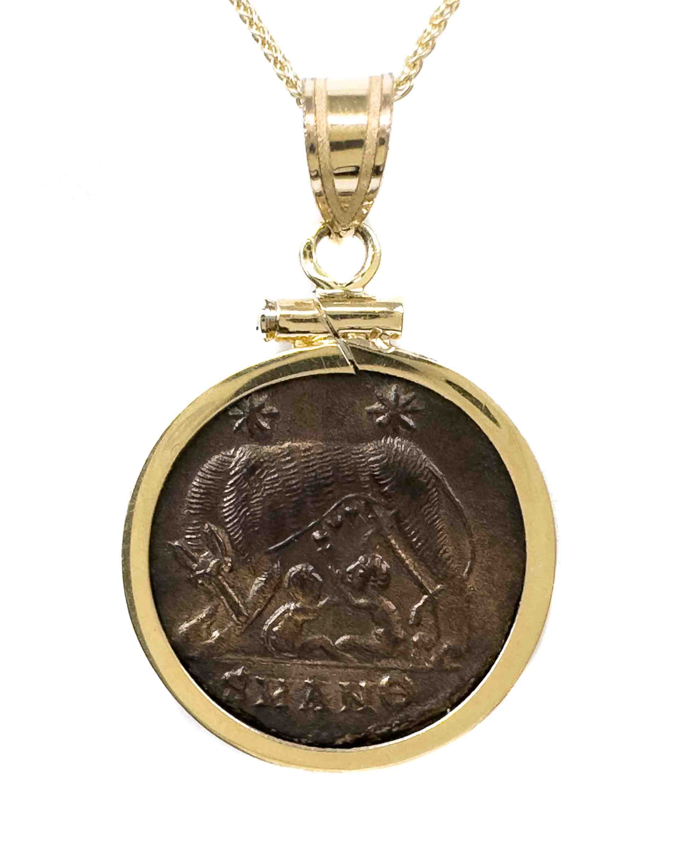 14k Gold Genuine Ancient Roman Coin Necklace (Rome/Constantinople Commemorative; 330-335 A.D.)